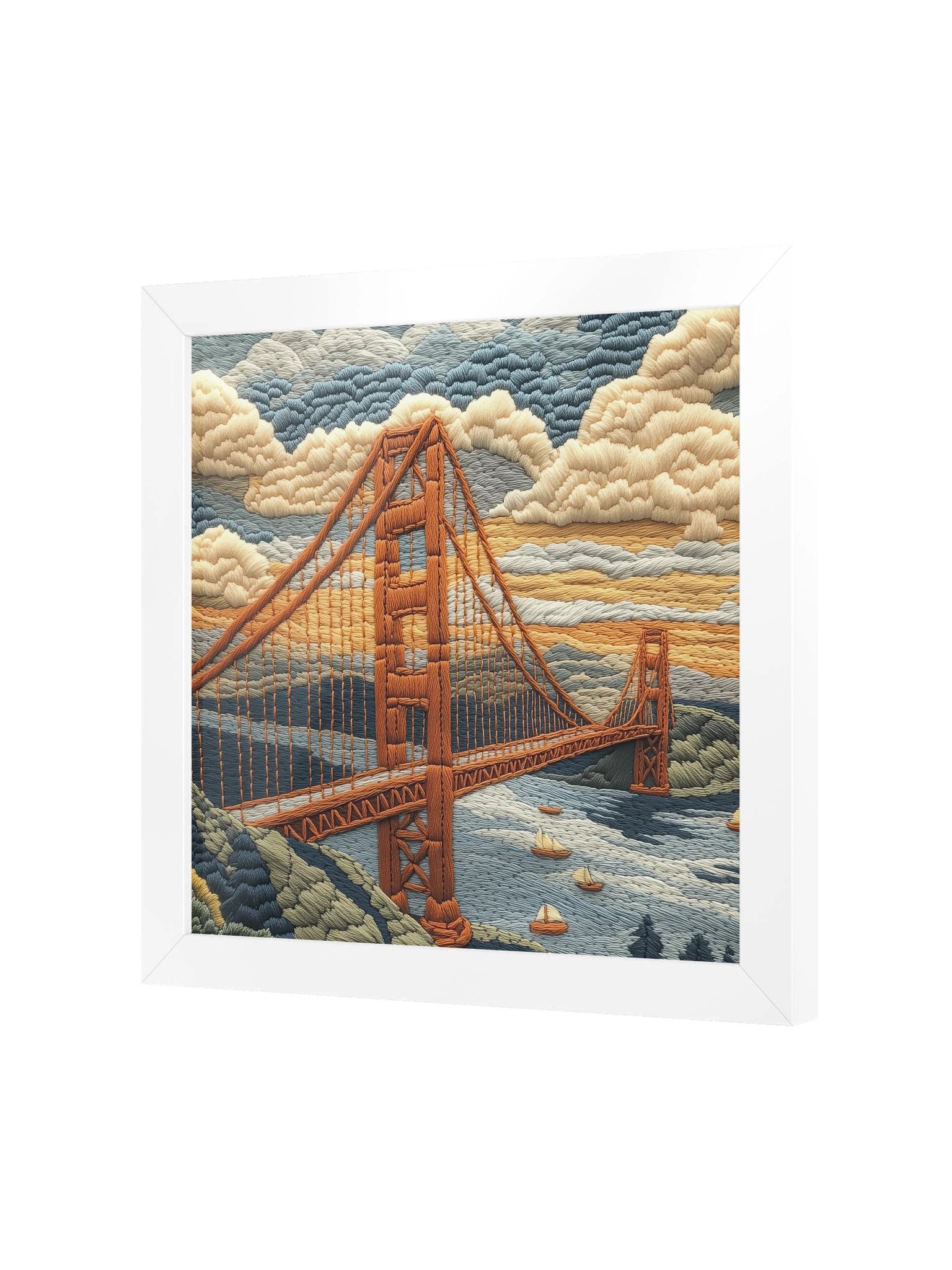 Meet Me by the Golden Gate | Embroidery-Style Wall Art — Framed Print product image (22)