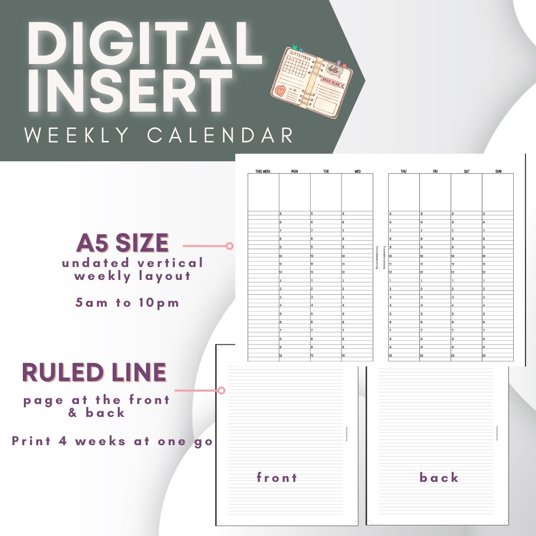 Undated Vertical Weekly Hourly Layout | A5 size product image (1)