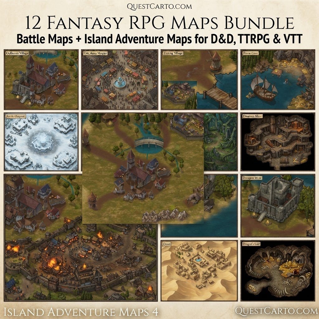 12 Fantasy RPG Maps Bundle | Battle Maps & Island Maps for D&D, TTRPG & VTT | Instant Download product image (3)