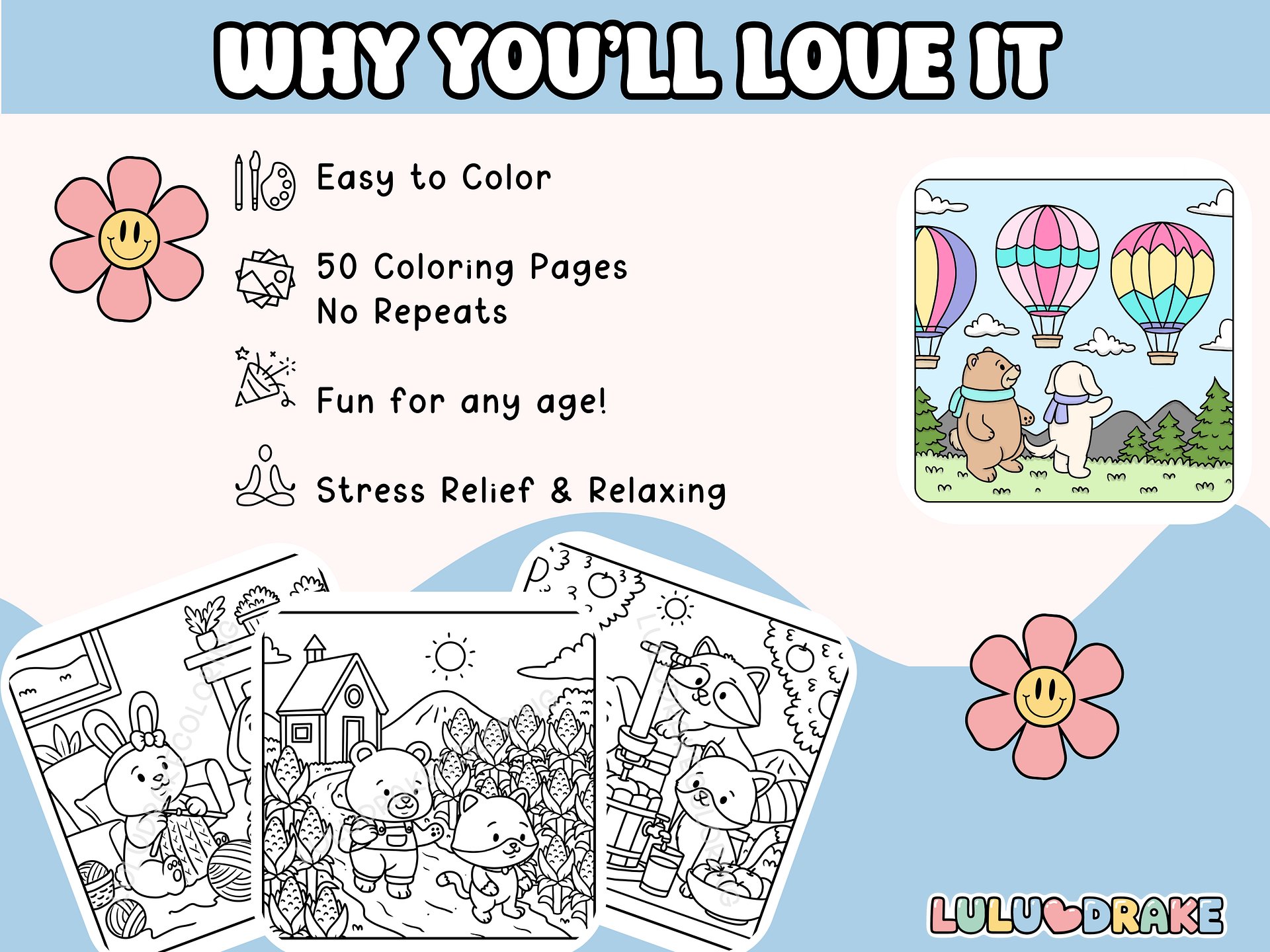 Fuzzy Buddies Cute & Cozy Coloring eBook, 50 Pages ★ DIGITAL ★ product image (3)