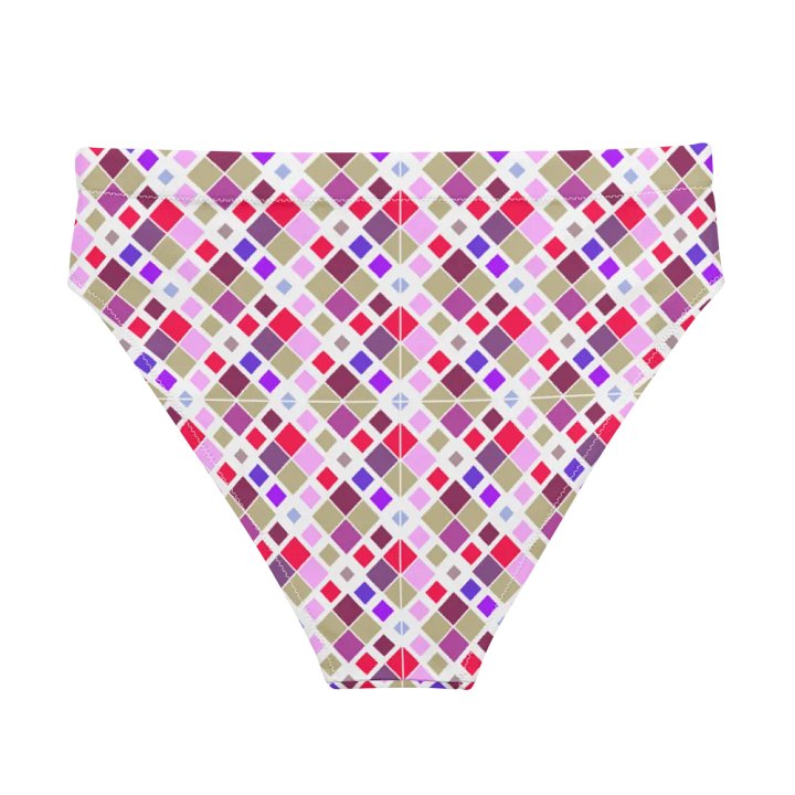 Colorful Square Pattern Design High Waist Bikini Bottom - V2 product image (2)
