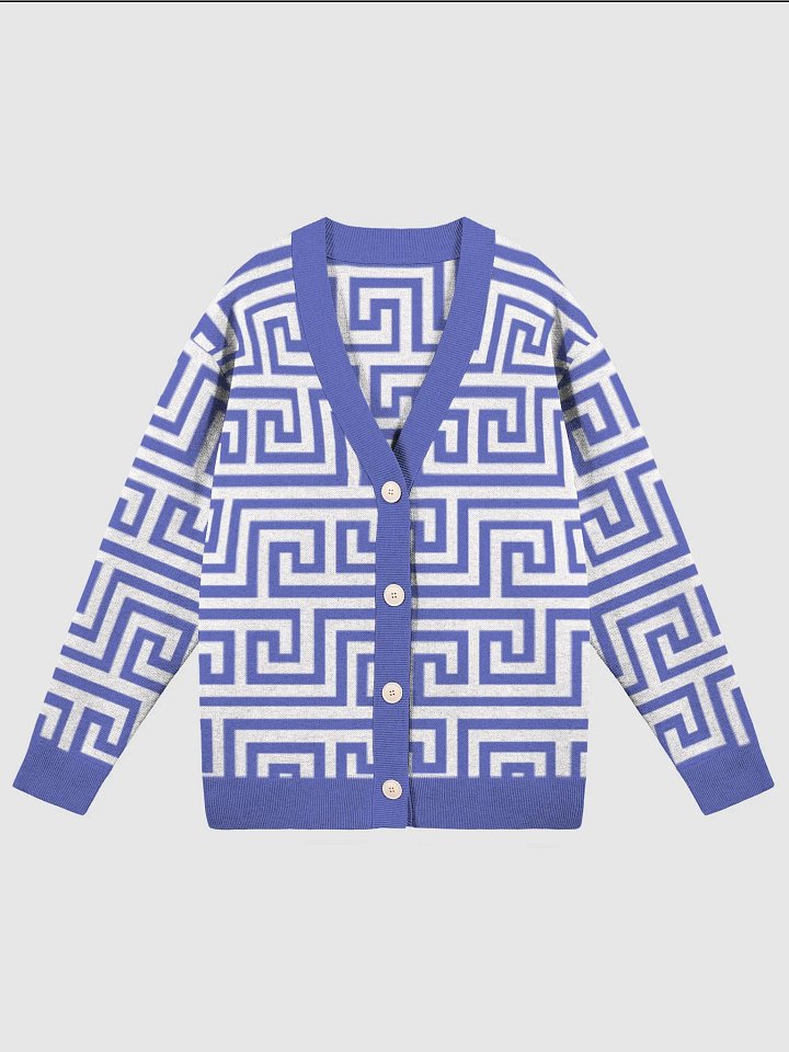Blue Greek Key Knitted Classic Cardigan product image (1)