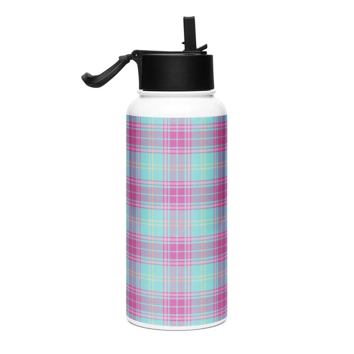 Hot Pink and Aqua Plaid Water Bottle product image (1)