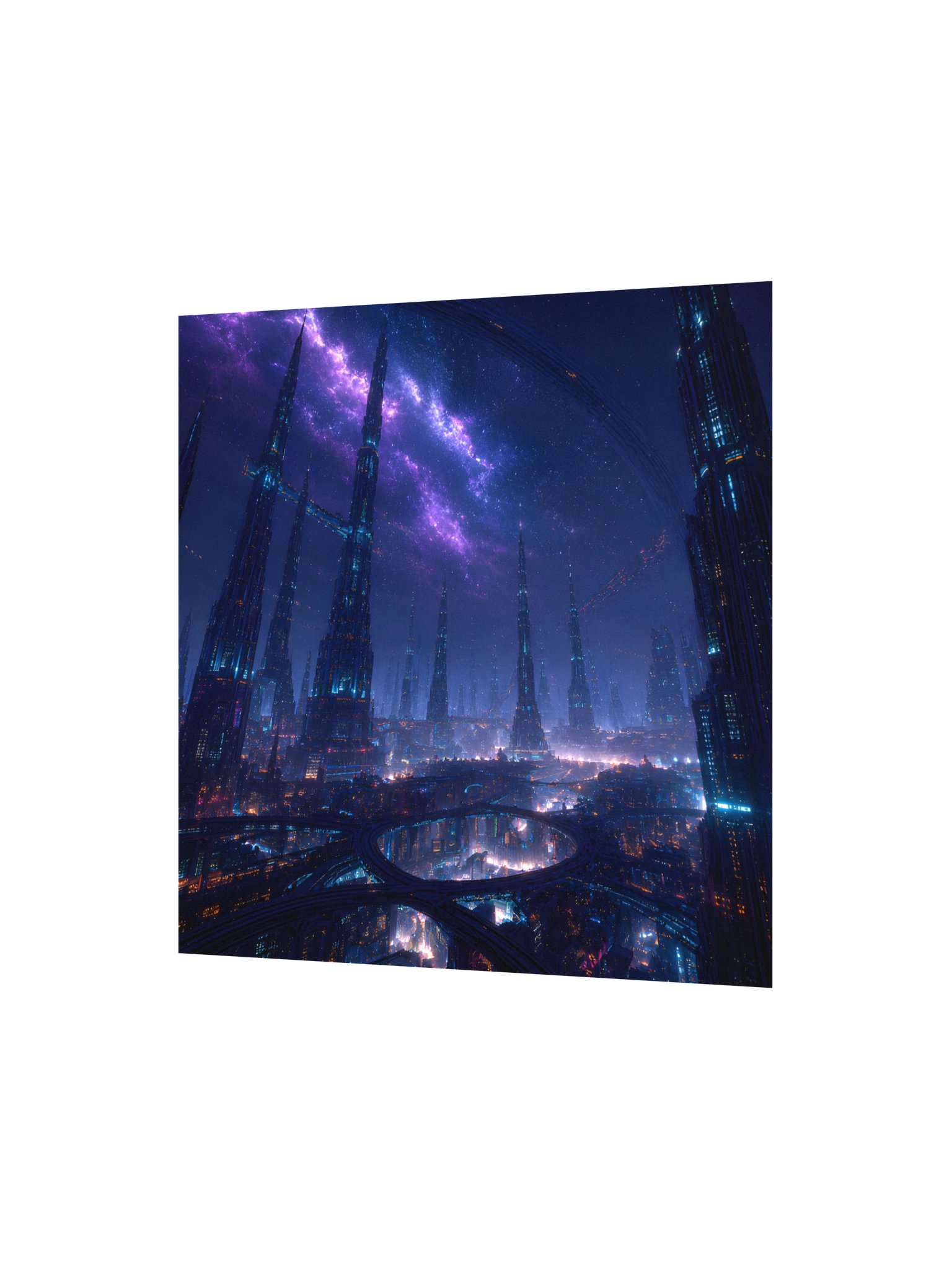 Neon Cyberpunk Cityscape Wall Art | Futuristic Galaxy Skyline Print | Gamer Room Decor Gift product image (3)