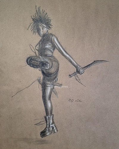 From Sunday's figure drawing session. Model picture is from the website Line-of-action. They added a foreshortening playlist ...