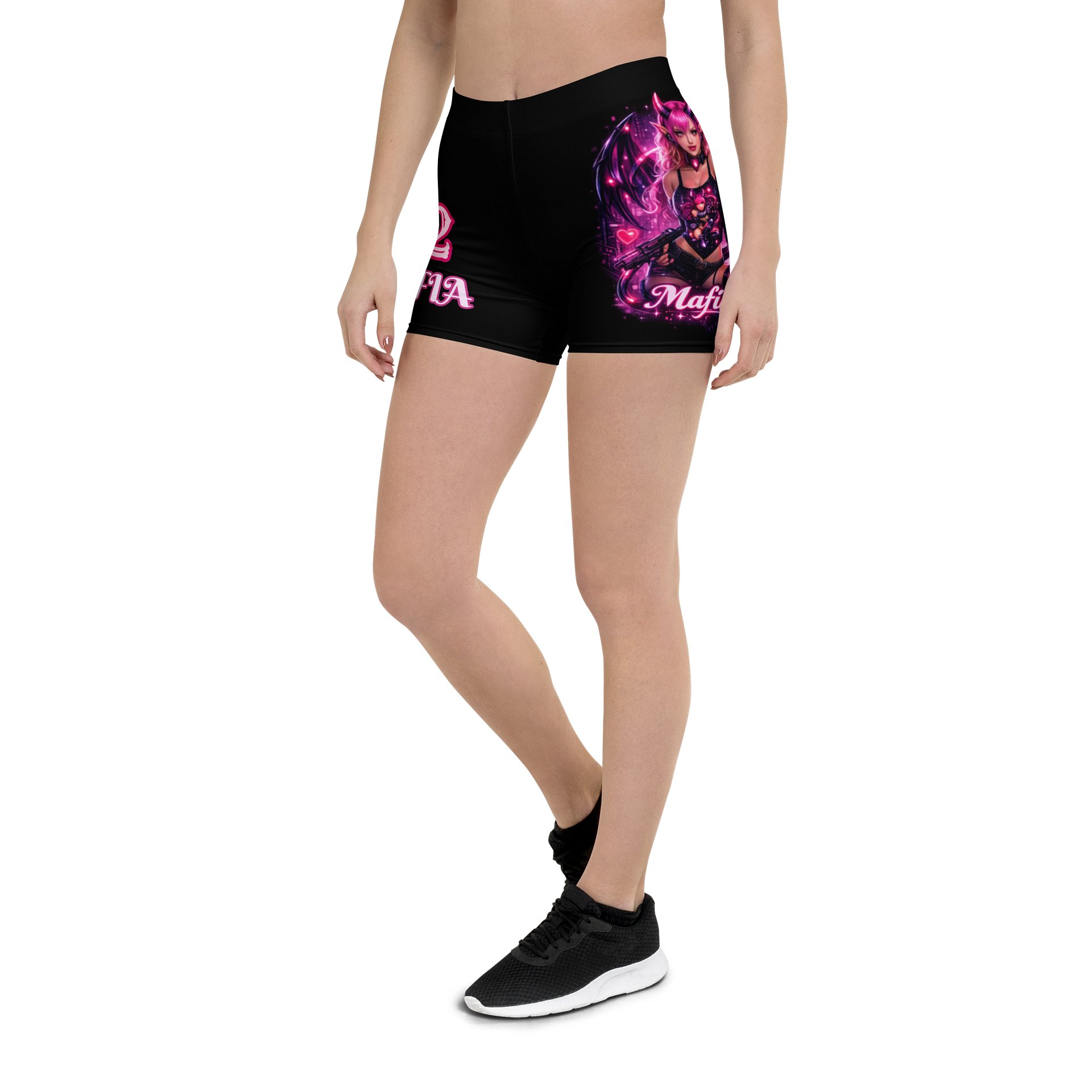 Medellin Mafia Pink Devil Biker Shorts for Women | Streetwear Activewear product image (6)