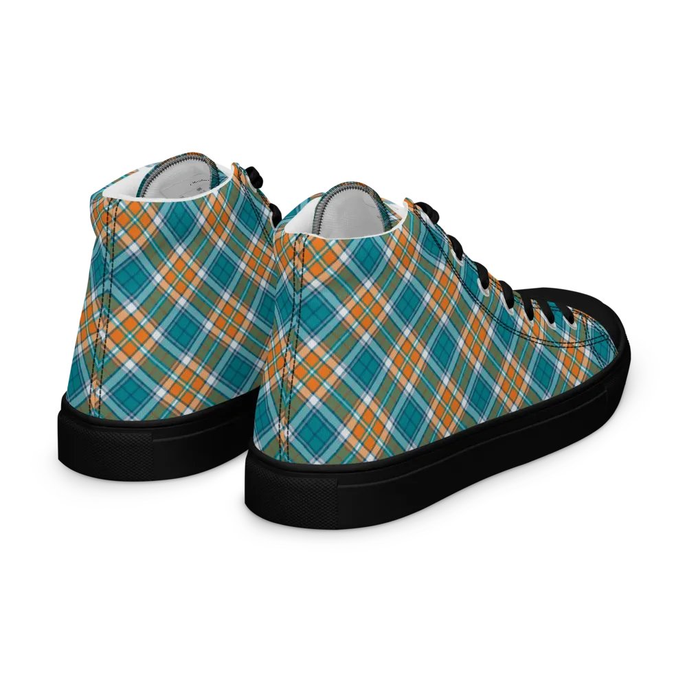 Turquoise and Orange Sporty Plaid Men's High Top Shoes product image (10)