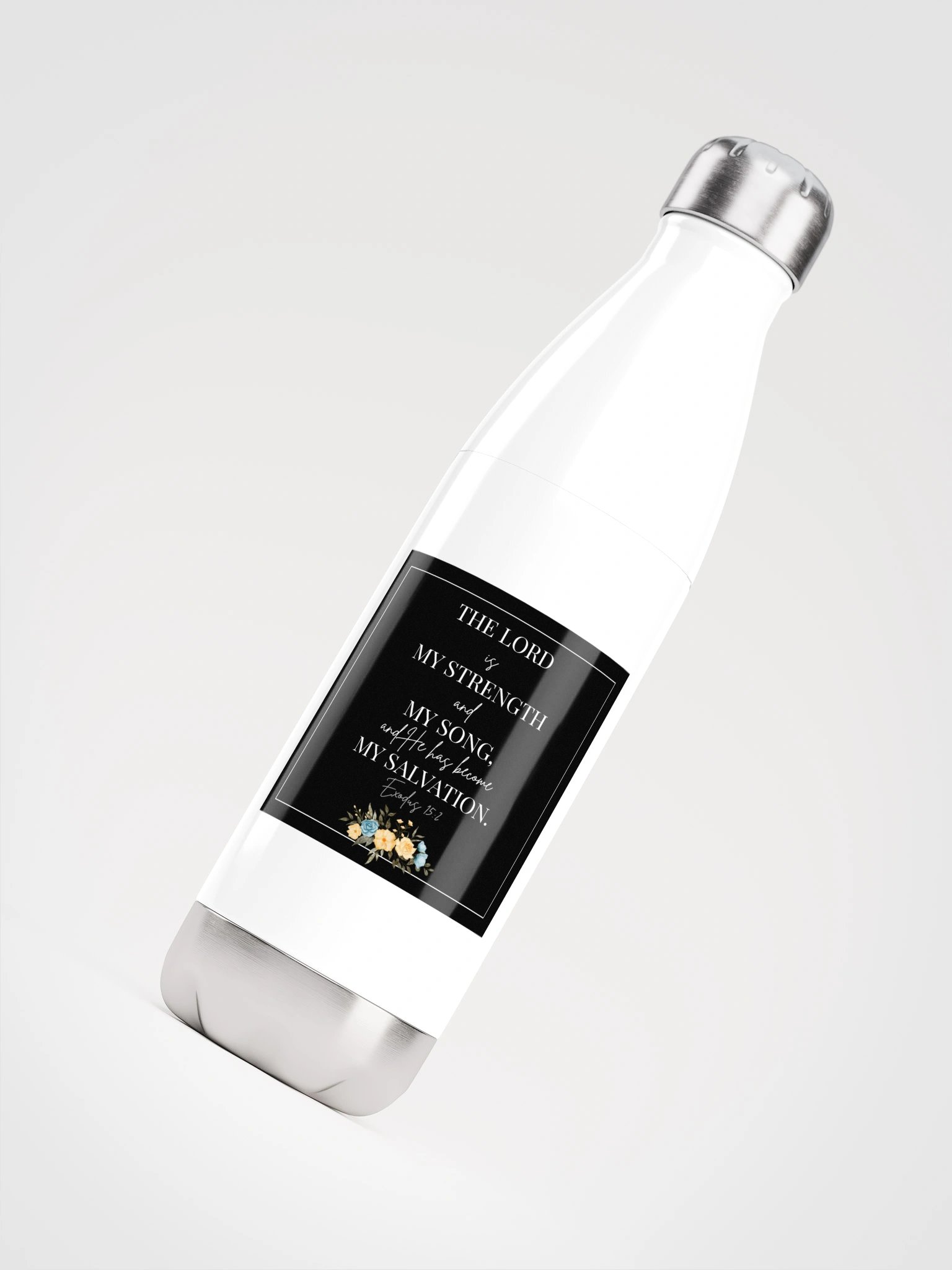 Exodus 15:2 Stainless Steel Water Bottle – Floral Design product image (4)