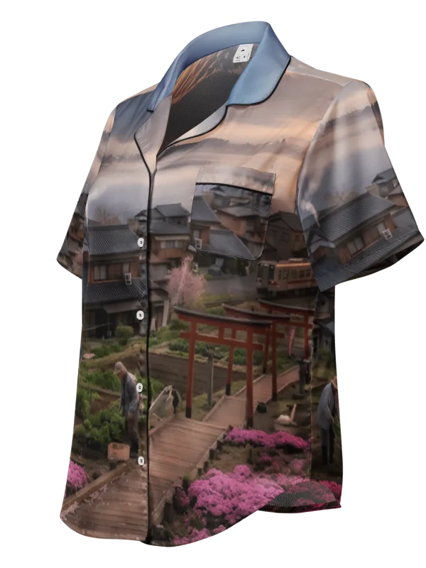 Women's Mount Fuji Short Sleeve Pajama Top | Silky Sleep Shirt product image (2)
