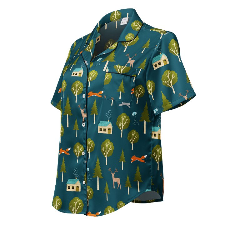 Cozy Cabin and Forest Animals Ladies Short Sleeved Pajama Top product image (1)