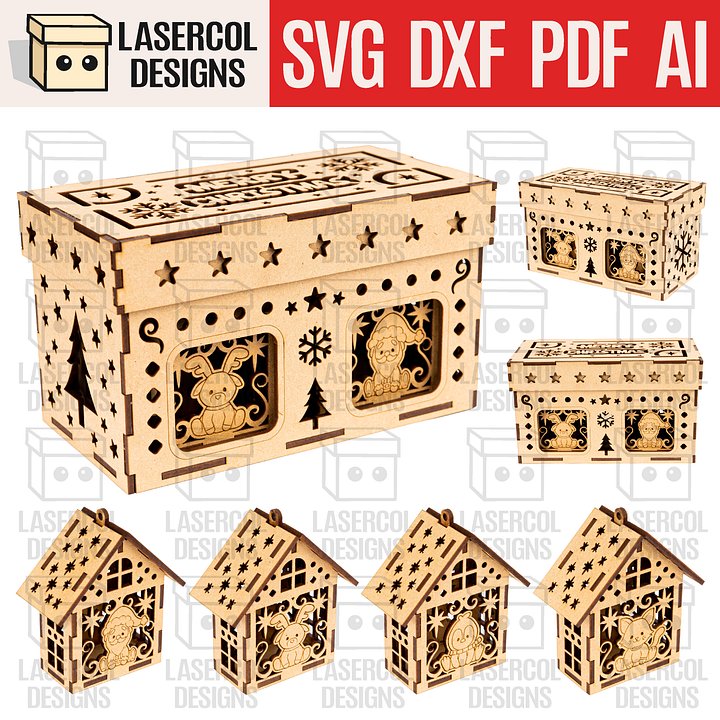 Christmas Ornaments Houses Box Set 1 - Laser Cut Files product image (1)