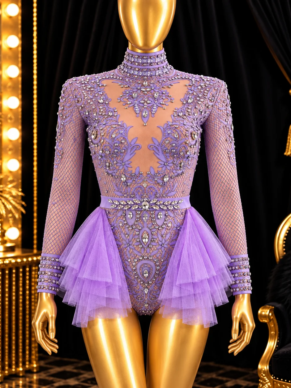 Crystal Embellished Tulle Bodysuit product image (5)