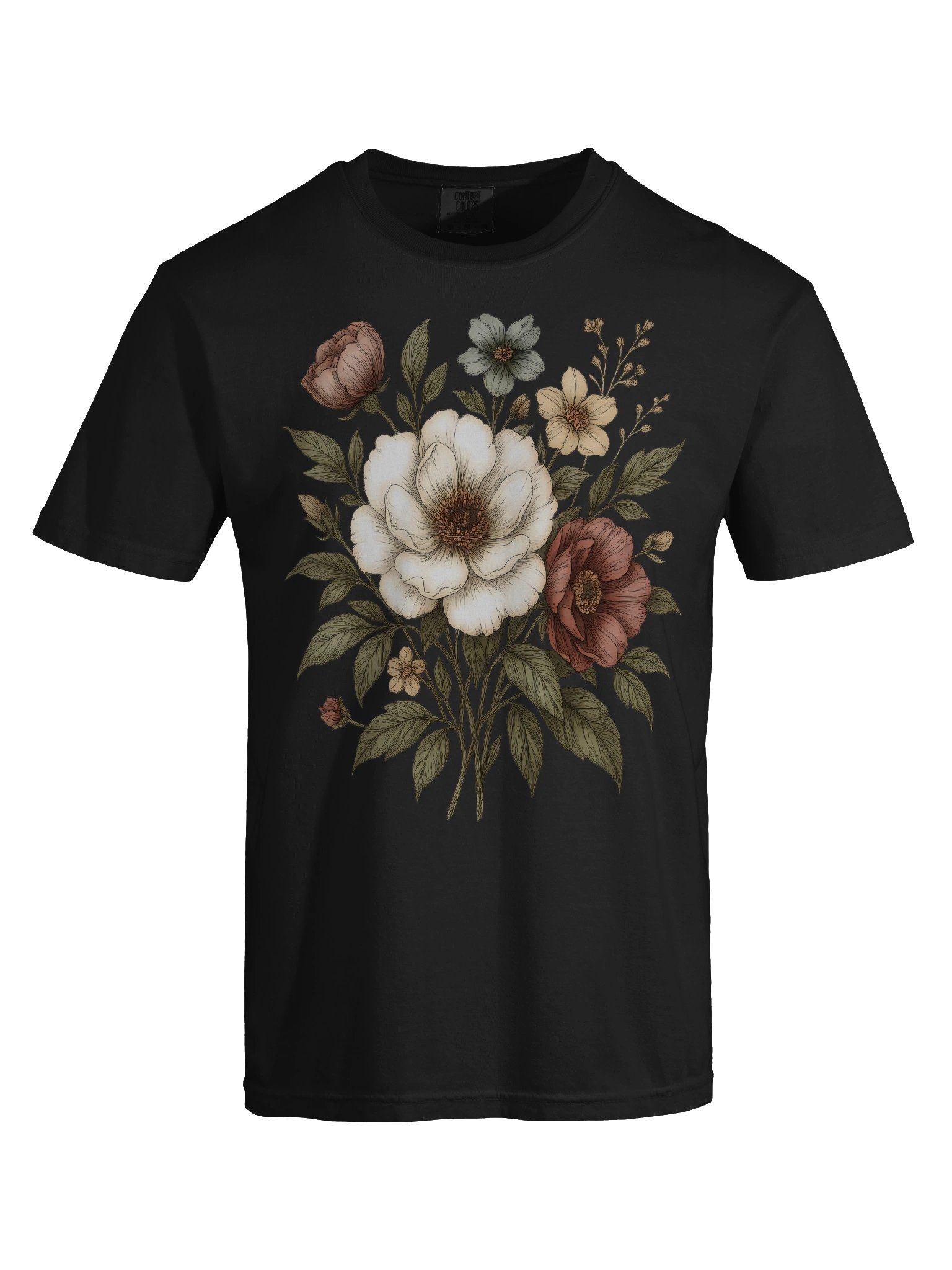 Vintage Botanical Floral T-Shirt for Women – Dark Aesthetic Garden Flower Graphic Tee product image (6)