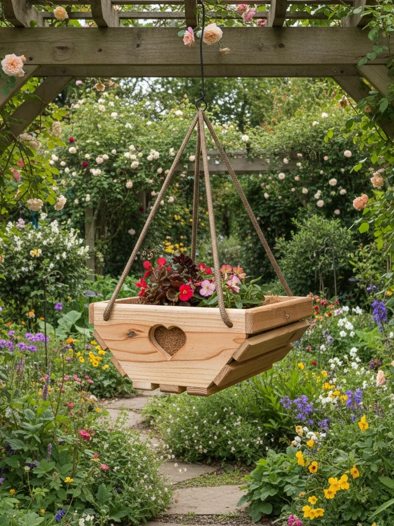 Handcrafted Cedar Hanging Planter Basket | 14″ Wood Planter with Coco Liner & Rope Hanger product image (2)