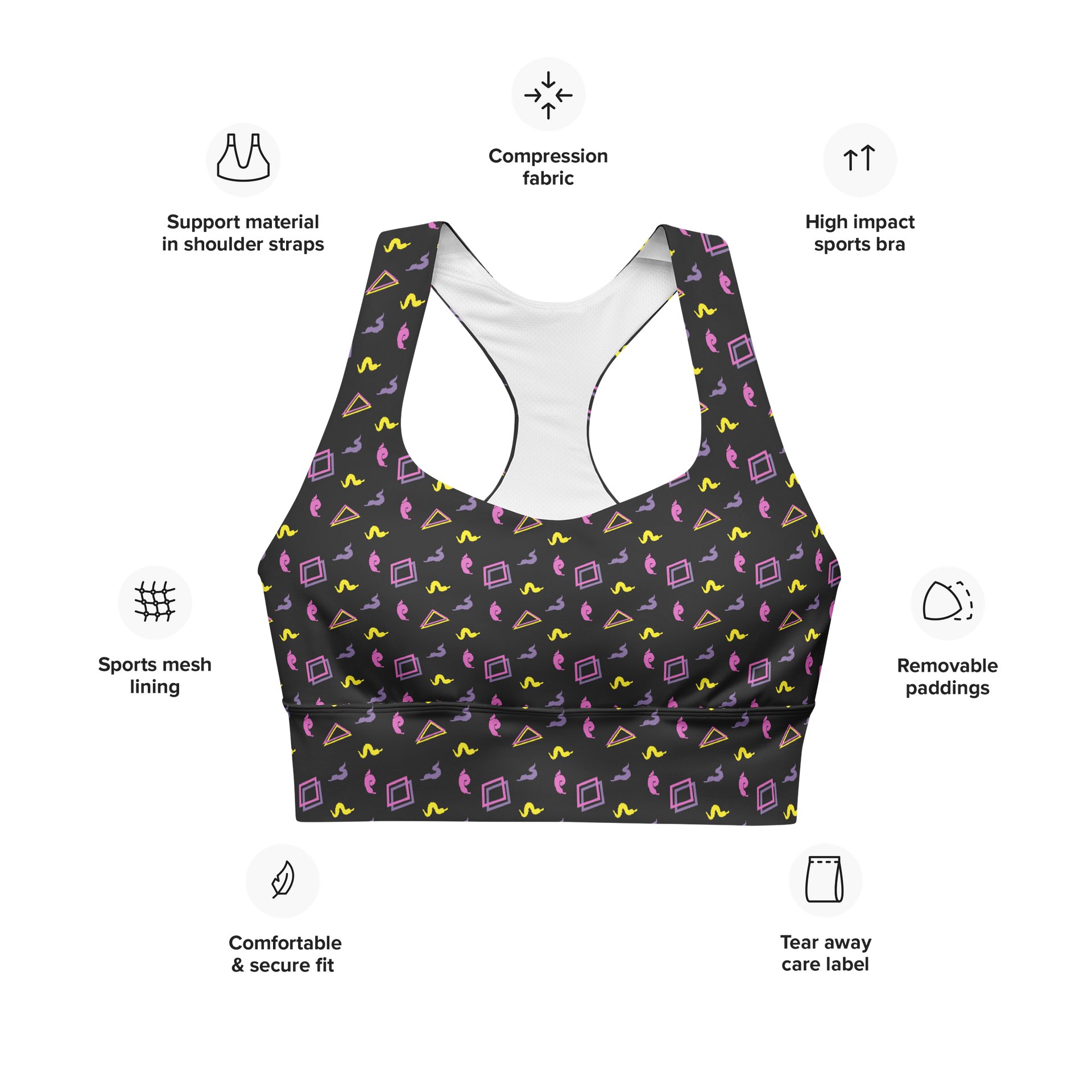 Oh worm black pattern sports bra product image (6)
