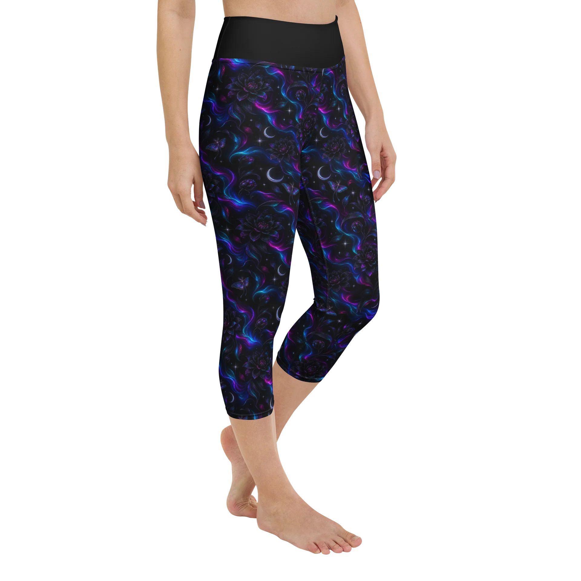 Blue Black and Celestial Goddess Yoga Capri Leggings | Fethria product image (2)