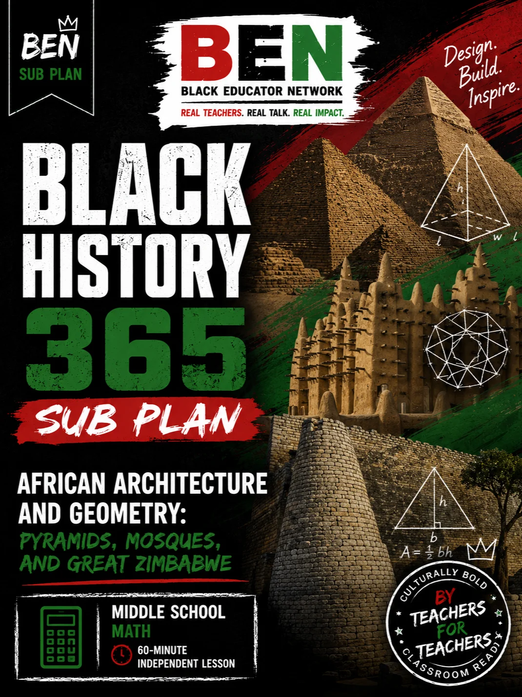 Black History 365 Sub Plan: African Architecture and Geometry: Pyramids, Mosques, and Great Zimbabwe| Middle School Math| 60-Minute Lesson product image (1)