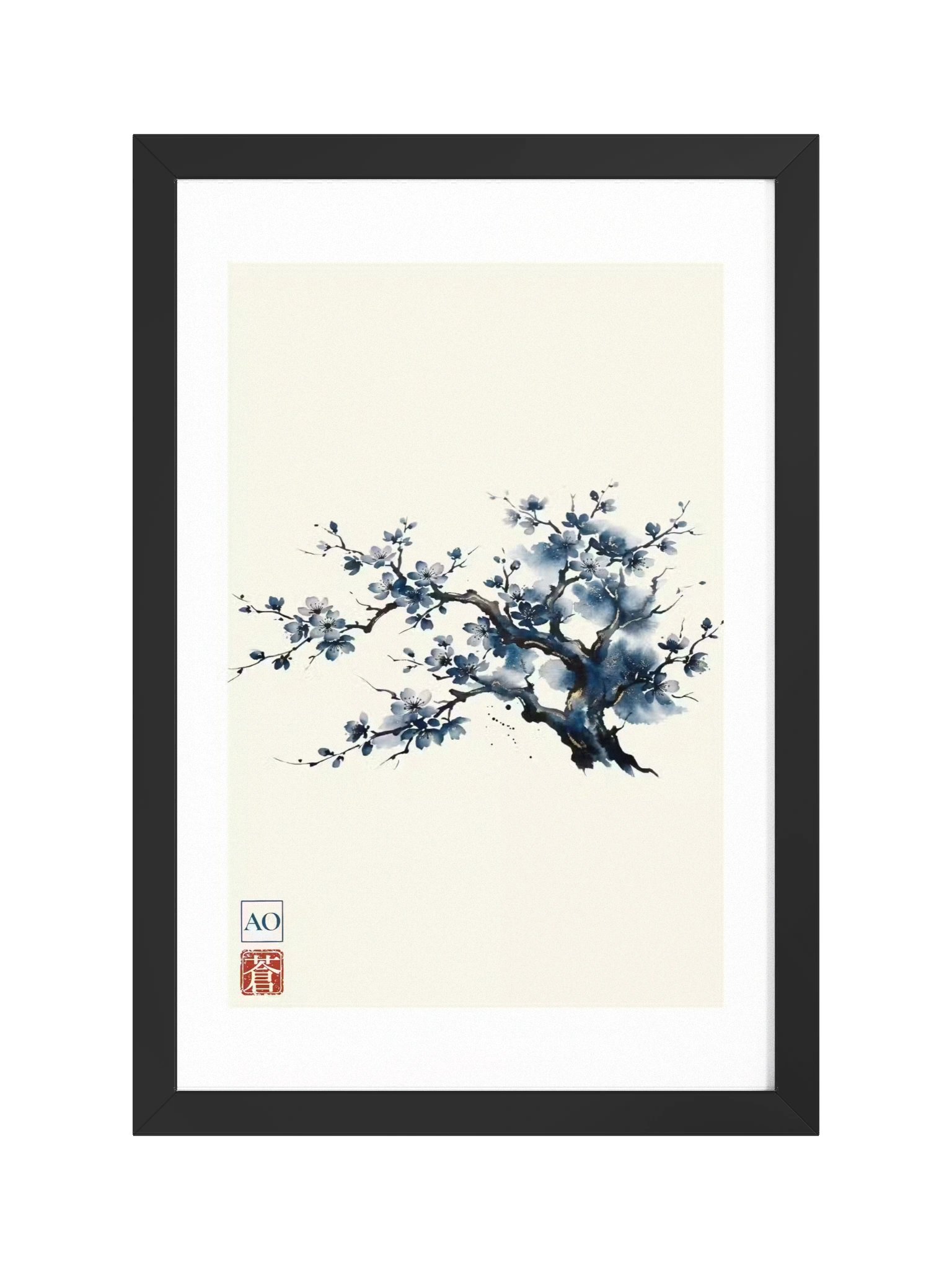 Japanese Ink Art Print | Indigo Sakura No.05 | Framed Wall Art - AO Japan Blue product image (1)