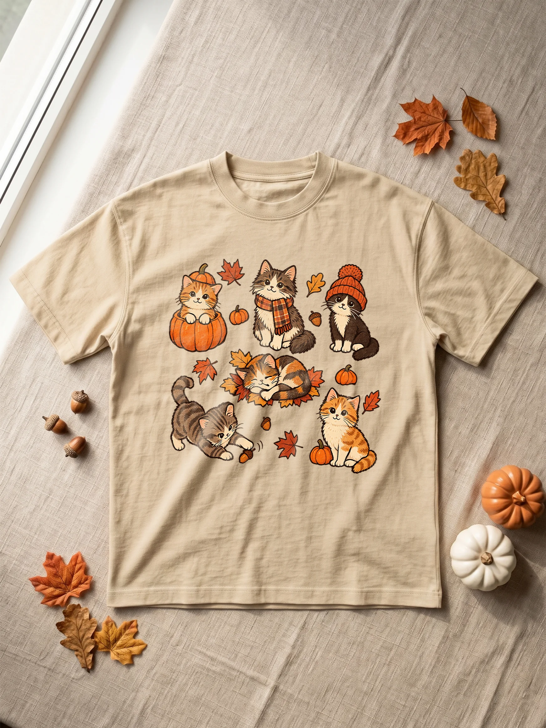 Fall Cats T-Shirt | Autumn Kitten Pumpkin Tee | Cute Cat Lover Gift Shirt product image (8)