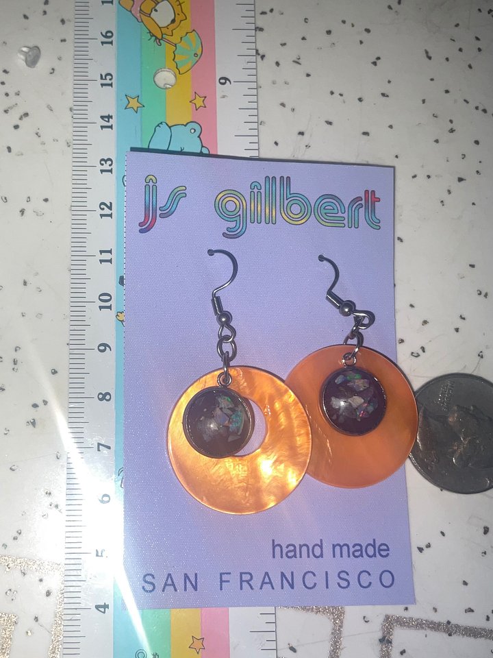 Orange Shell and opal dangle earrings product image (2)