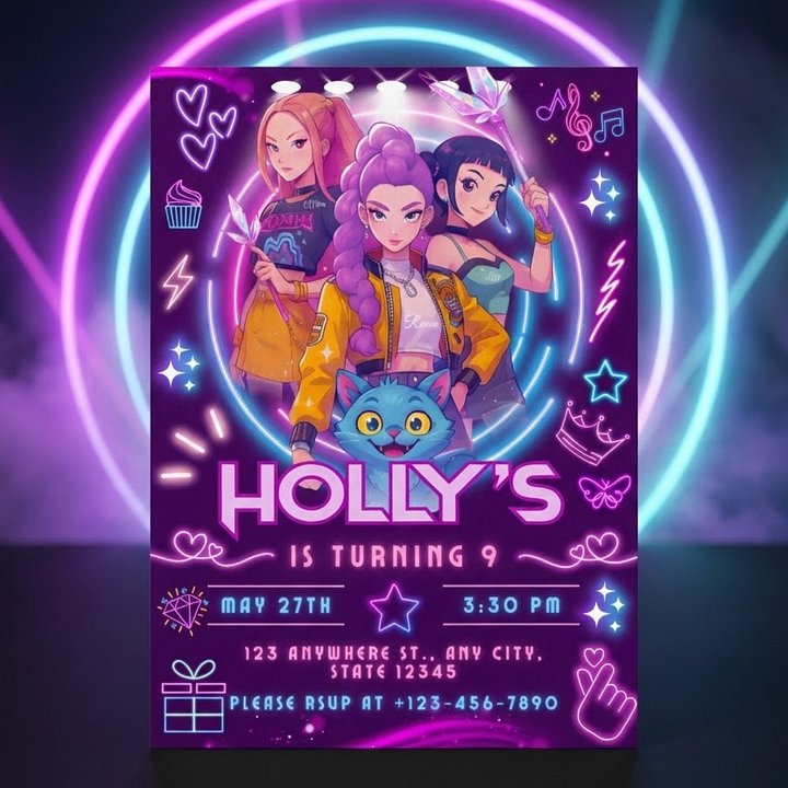 K-Pop Demon Hunters Birthday Invitation – Editable Canva Template product image (1)