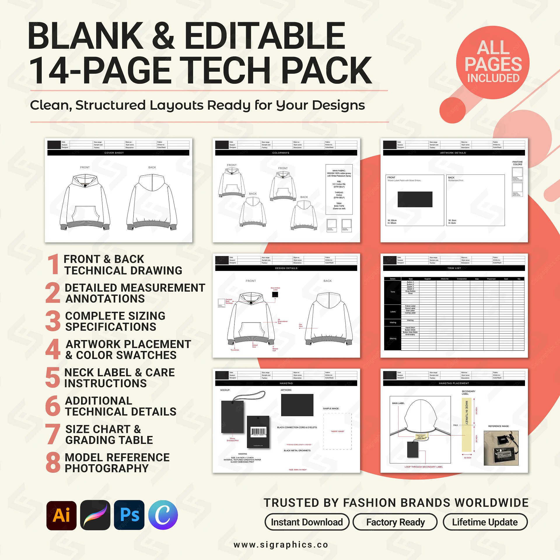 Pullover Hoodie Tech Pack Template product image (4)