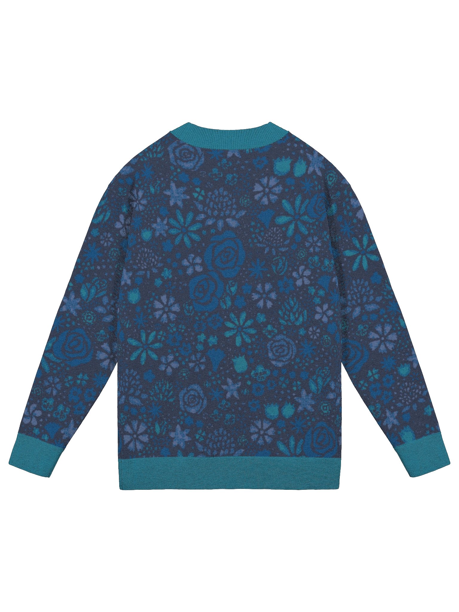 Blue Floral Pattern Knit Cardigan product image (2)