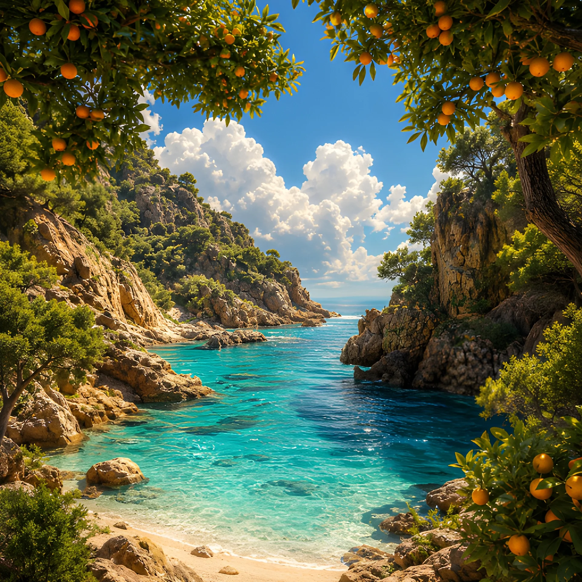 Mediterranean Orange Grove Cove Wall Art | Turquoise Hidden Beach Printable Digital Download product image (2)