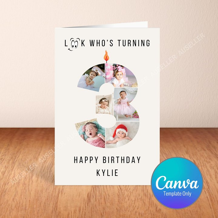 3rd Birthday Number Photo Card Canva Template product image (1)