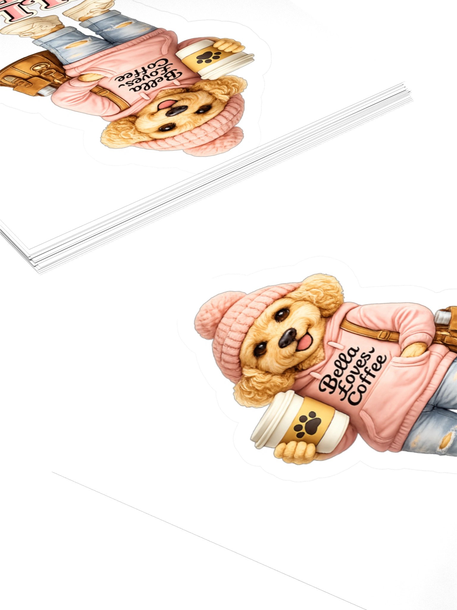 Bella Loves Coffee Cute Dog Kiss Cut Sticker product image (4)