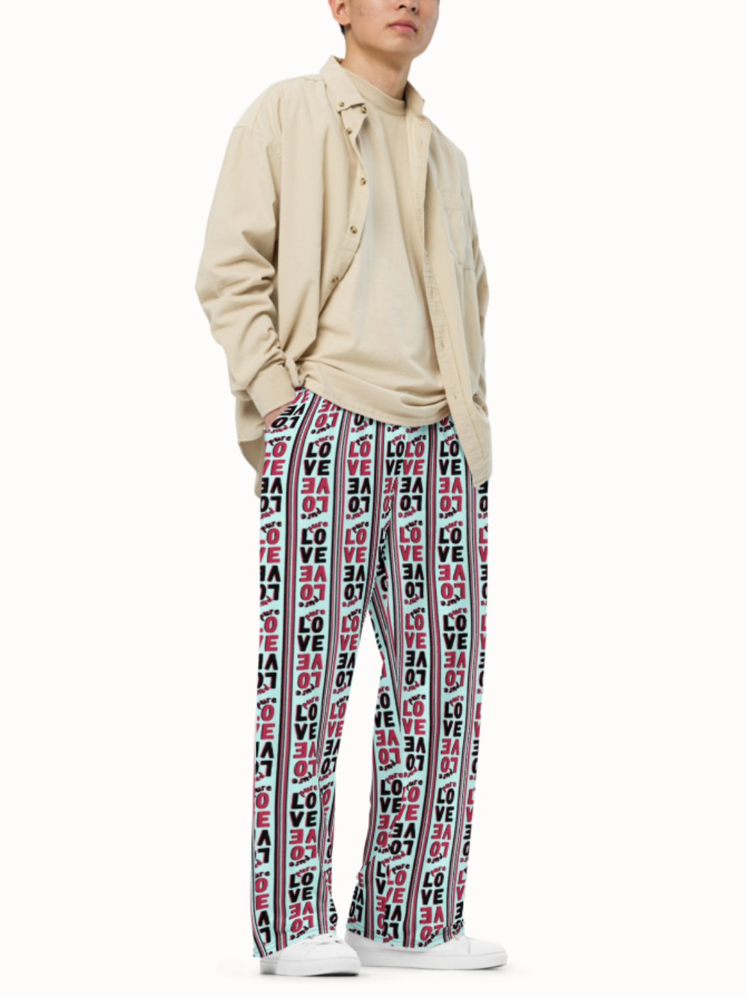 Pure Love Stripes on light green - Unisex Wide-Leg Pants product image (3)