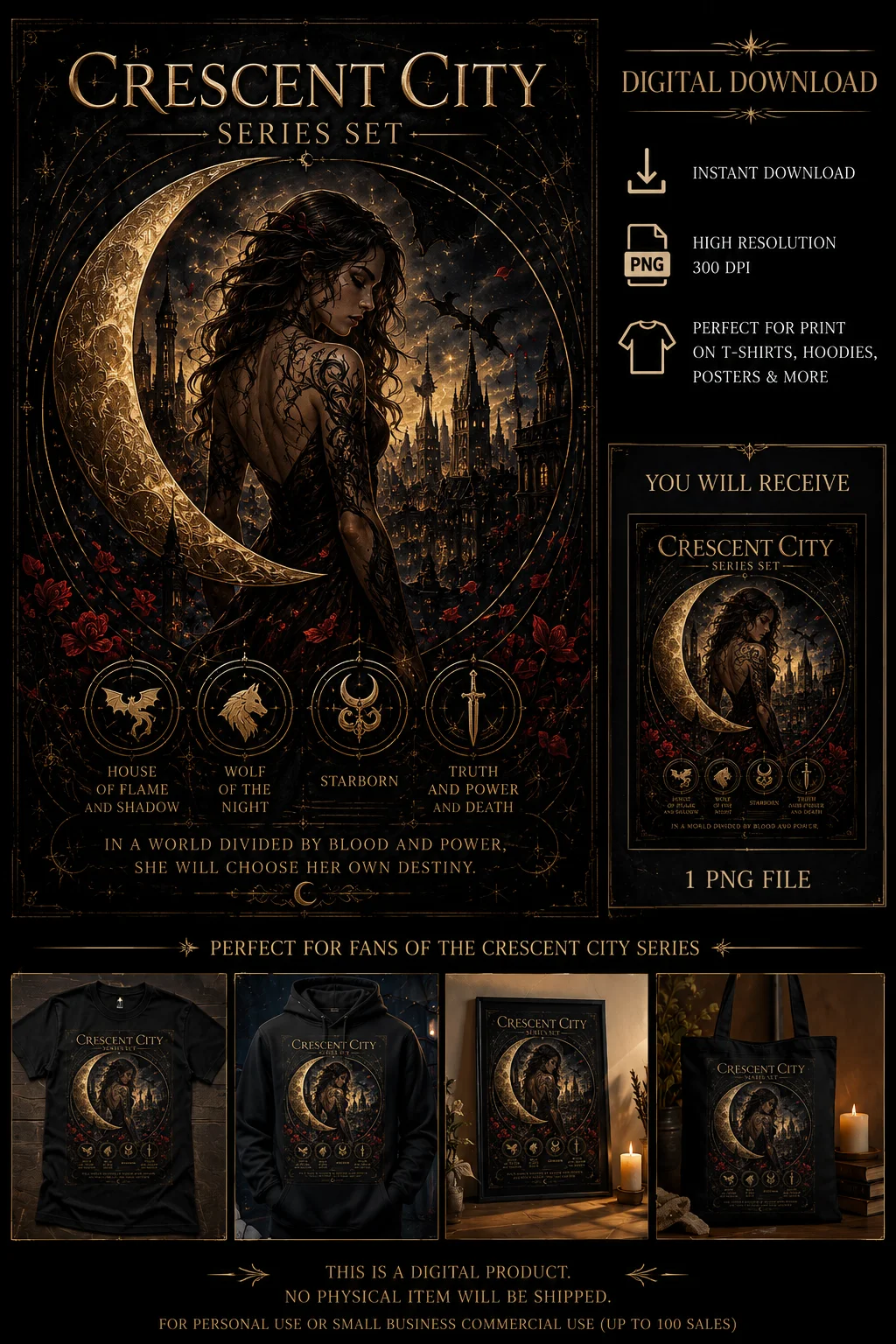 CRESCENT CITY SERIES SET – Fantasy T-Shirt Design | Digital Download product image (1)