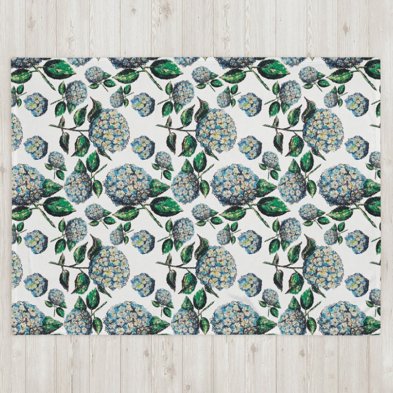 Blue Hydrangeas | Coastal Floral Throw Blanket in Soft Fleece product image (2)