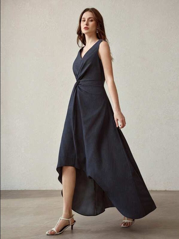 MOTF PREMIUM WOMEN'S ASYMMETRIC HEM TWIST FRONT SLEEVELESS DRESS product image (1)