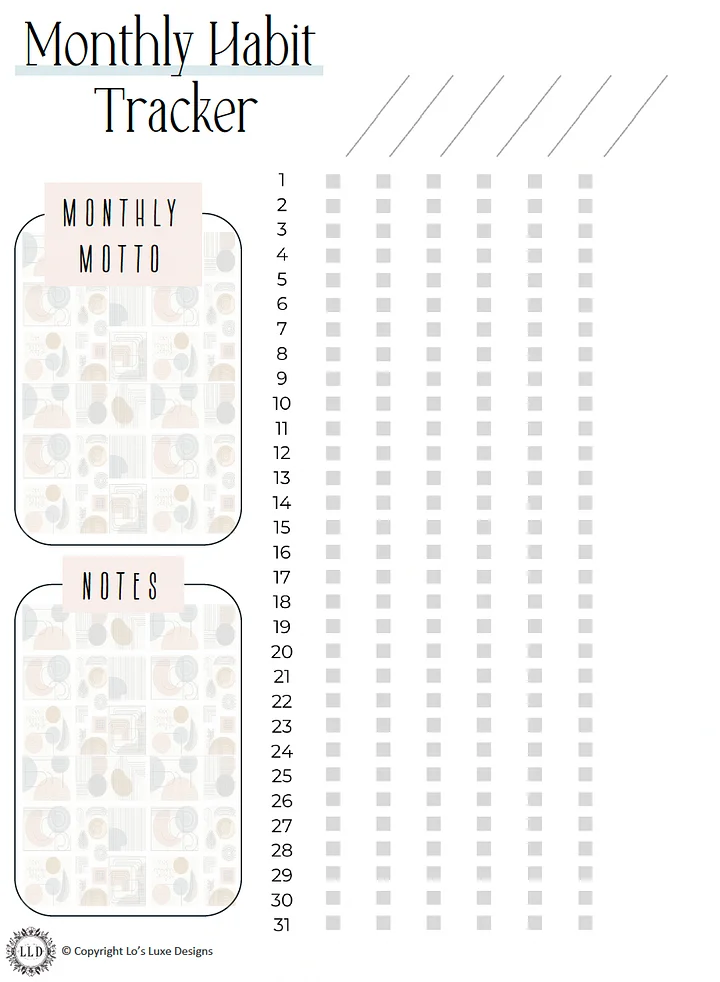 Monthly Habit Tracker - Geo Shapes - 8.5x11 Printable product image (1)