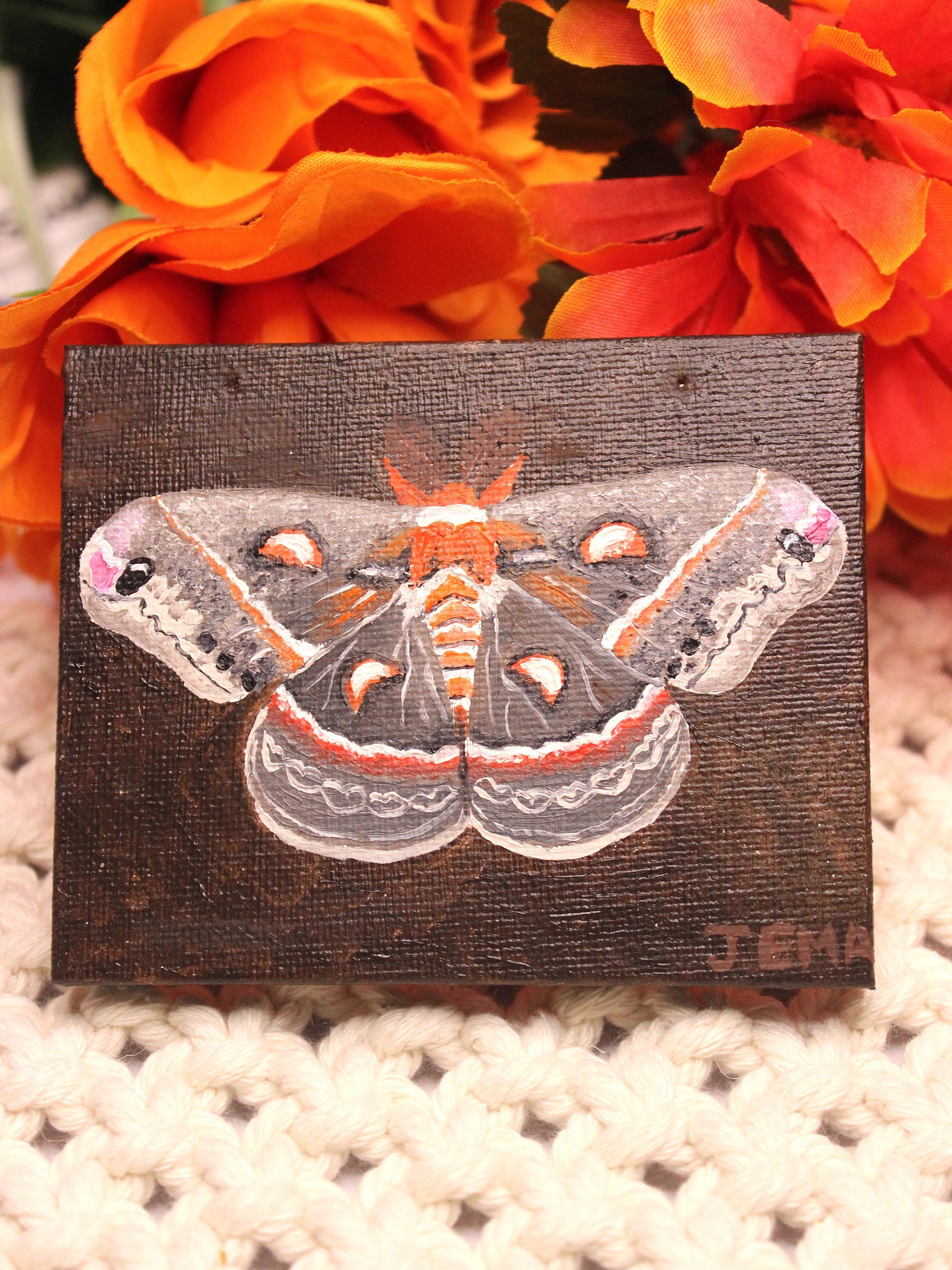 Damaged - Cecropia Moth Mini Oil Painting product image (1)