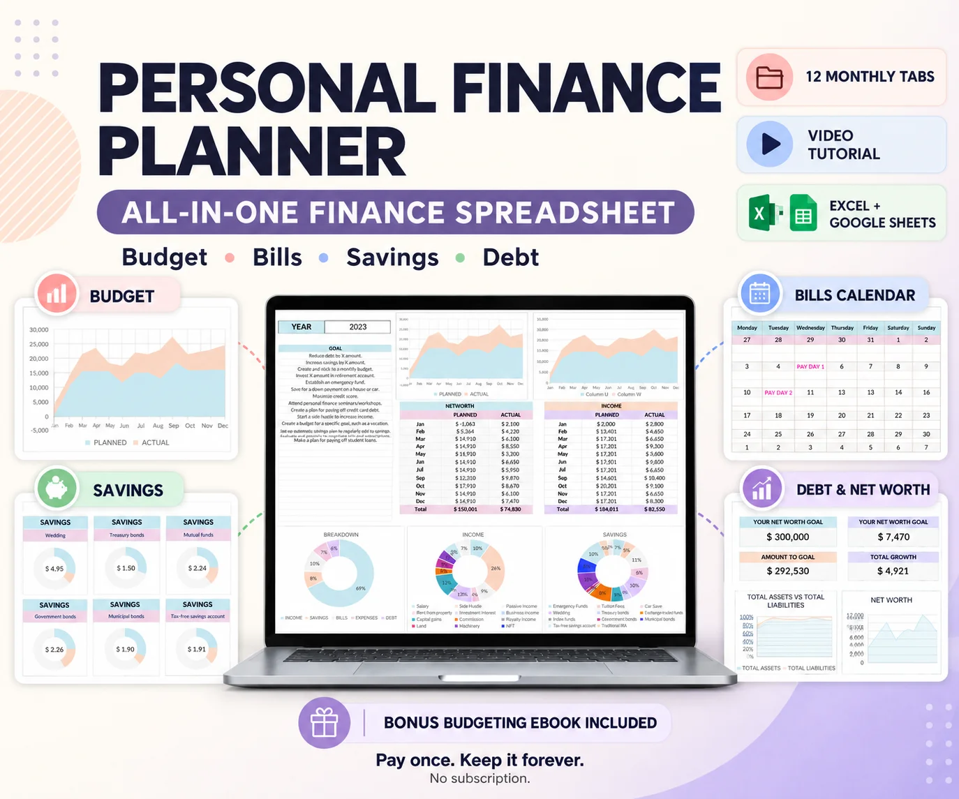 Personal Finance Planner — Excel & Google Sheets product image (1)