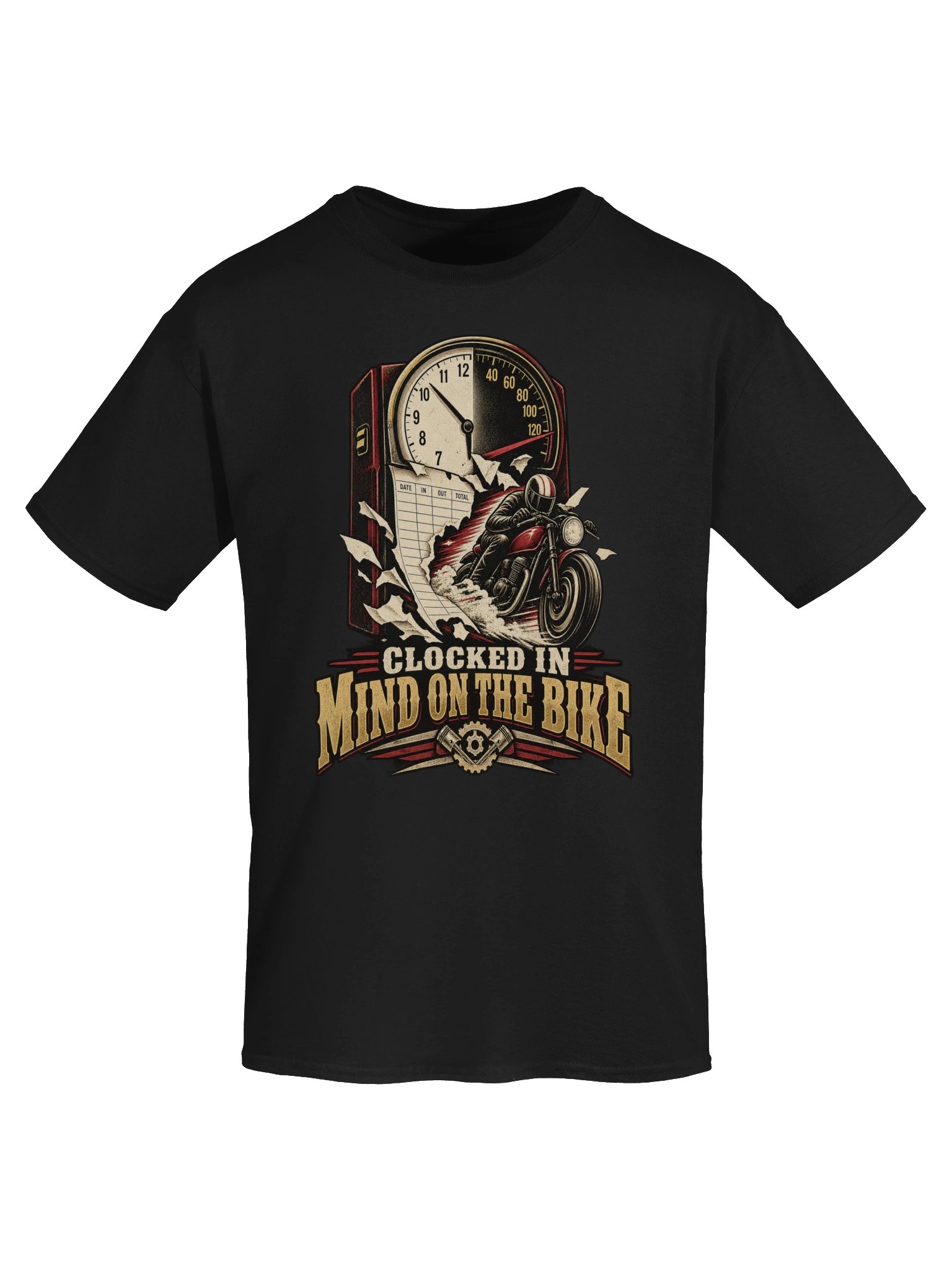 Clocked In, Mind on the Bike – Motorcycle T-Shirt product image (5)
