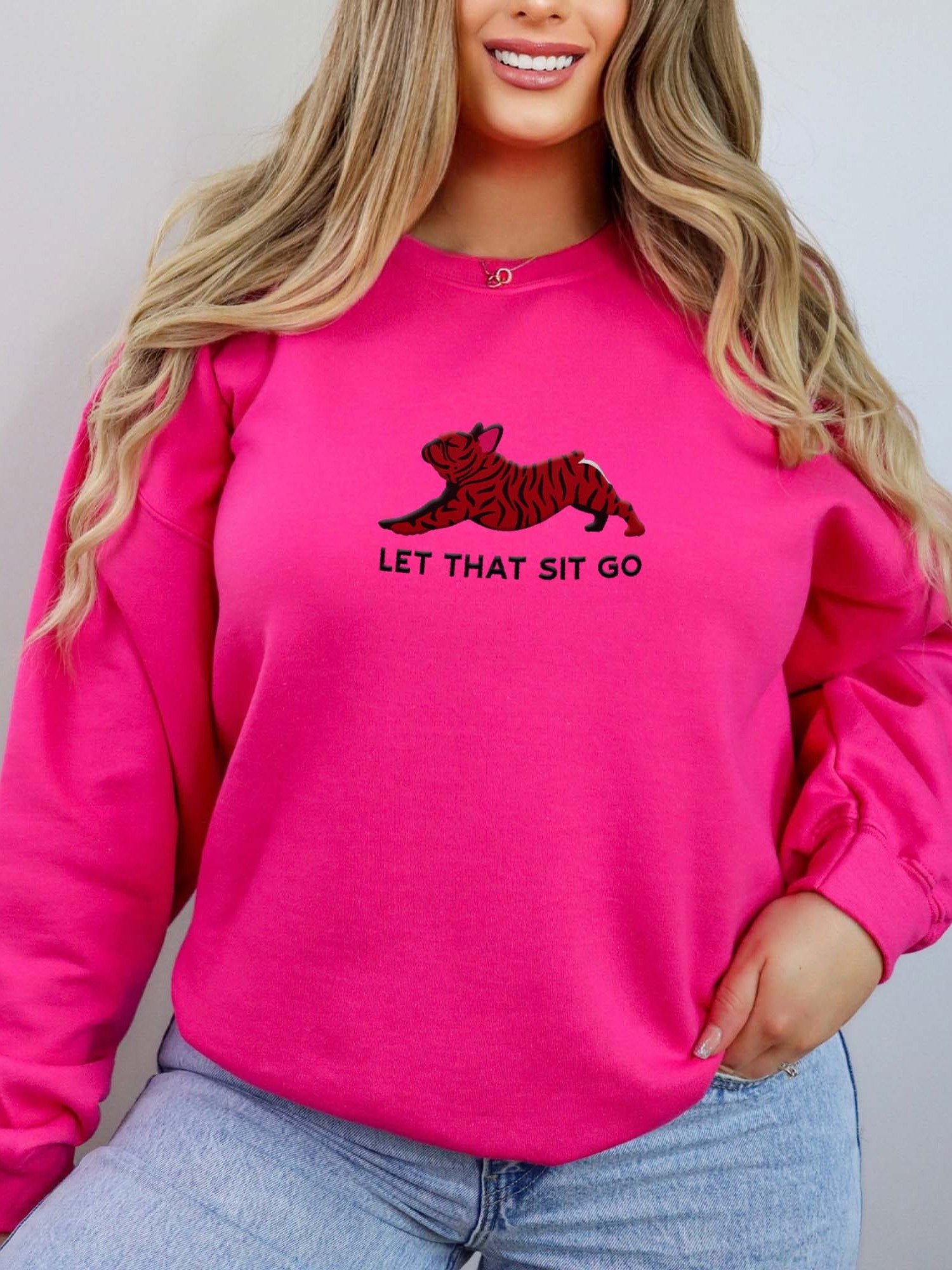 Let that Sit Go Sweatshirt (Embroidered) of a French Bulldog(Brindle) product image (1)