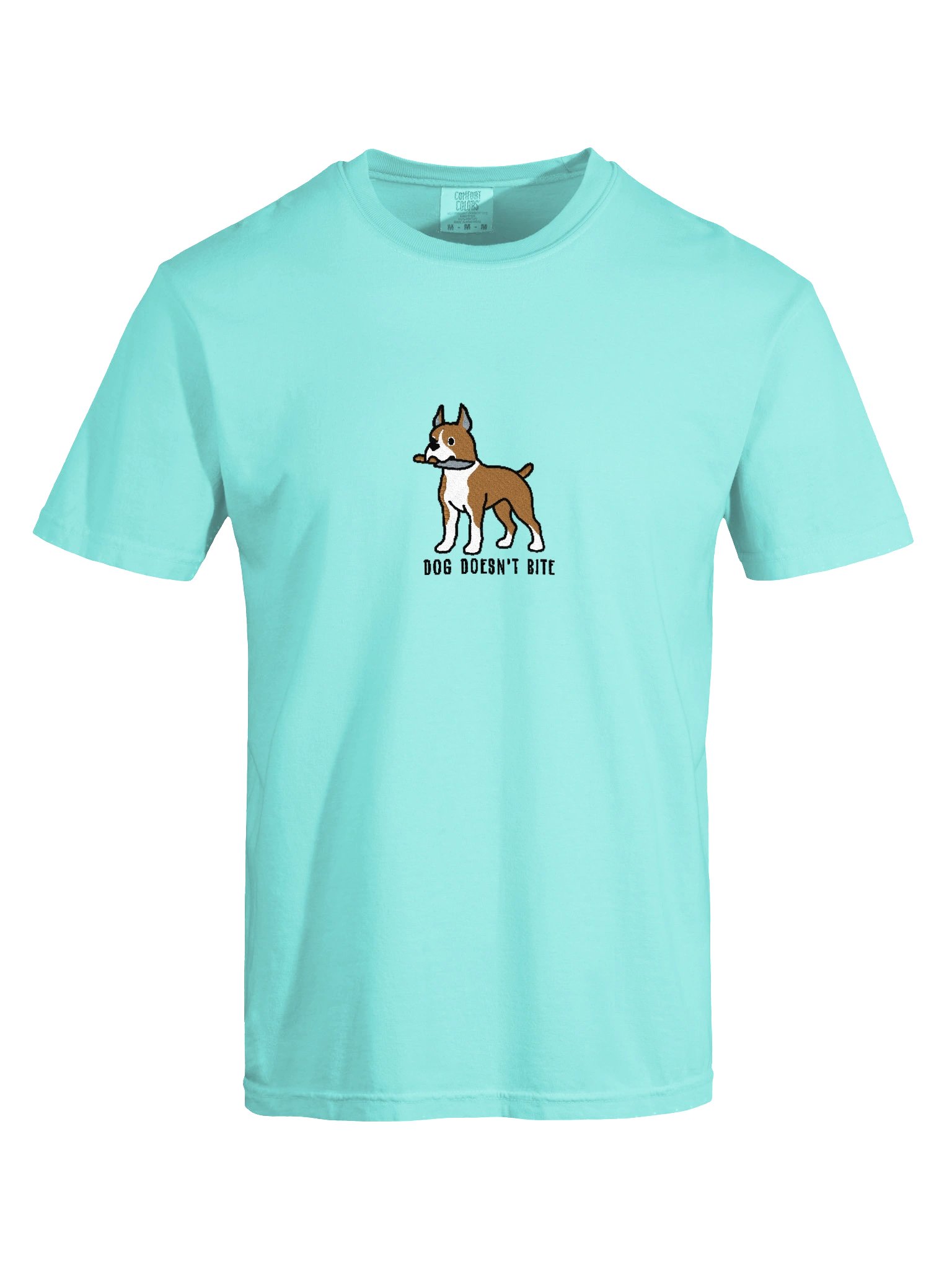 Dog Doesn't Bite Funny Chibi-Style Embroidered T-Shirt for Boxer(Tan, Cropped Ears) Owners product image (81)