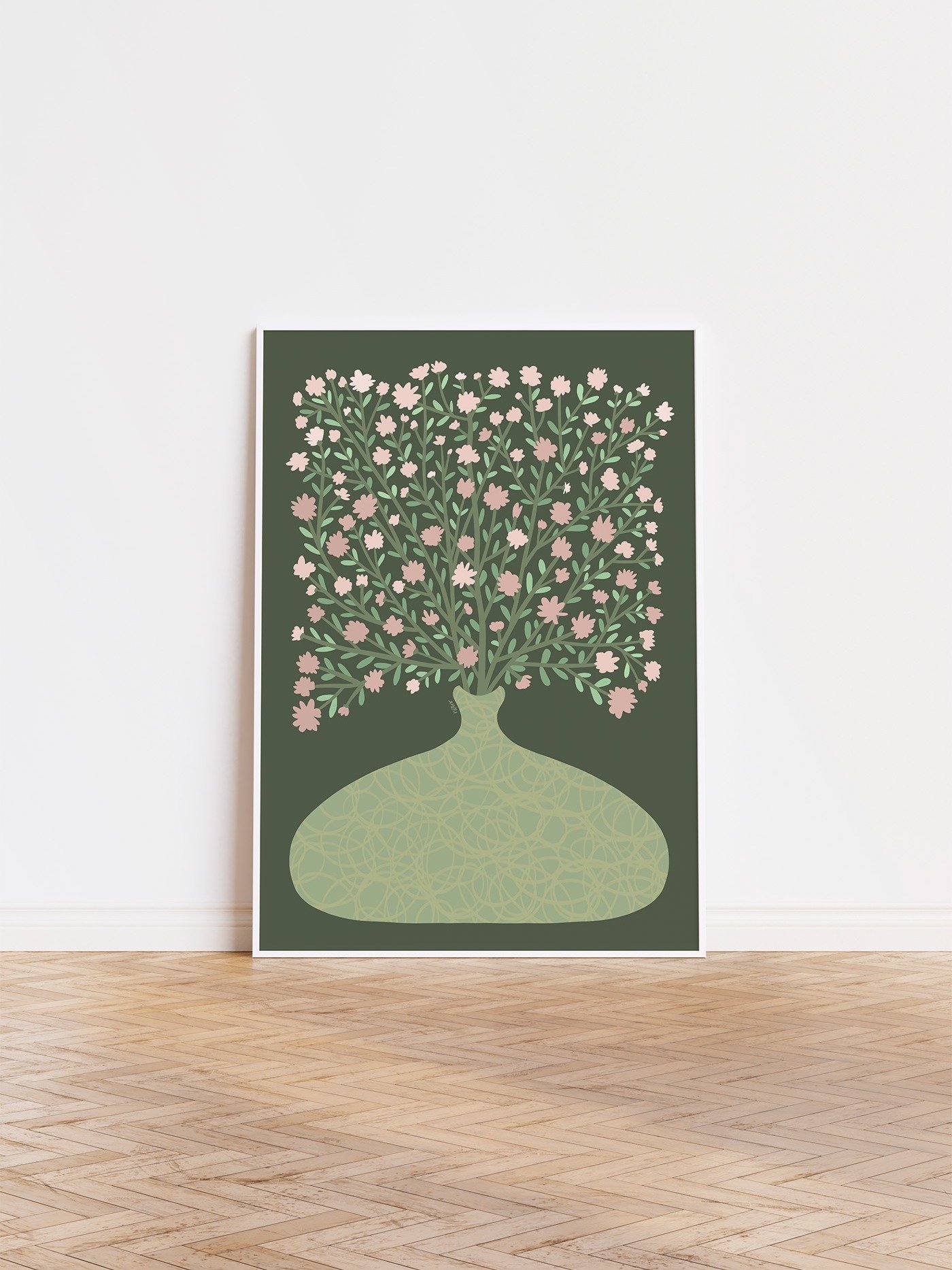Sage Green Botanical Print, Flowers in Vase Art product image (1)