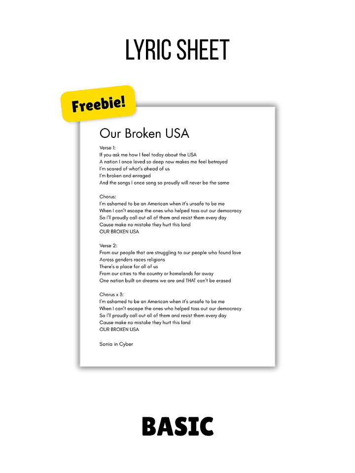 Our Broken USA Lyric Sheet – Freebie (Digital Download) product image (1)