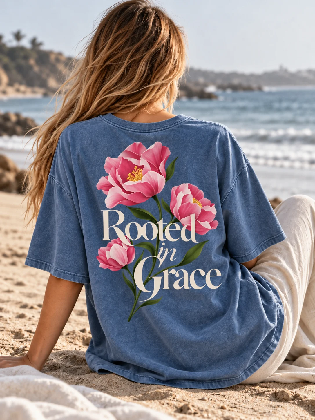 Rooted in Grace PNG | Floral Christian Shirt Design | Pink Flowers product image (6)