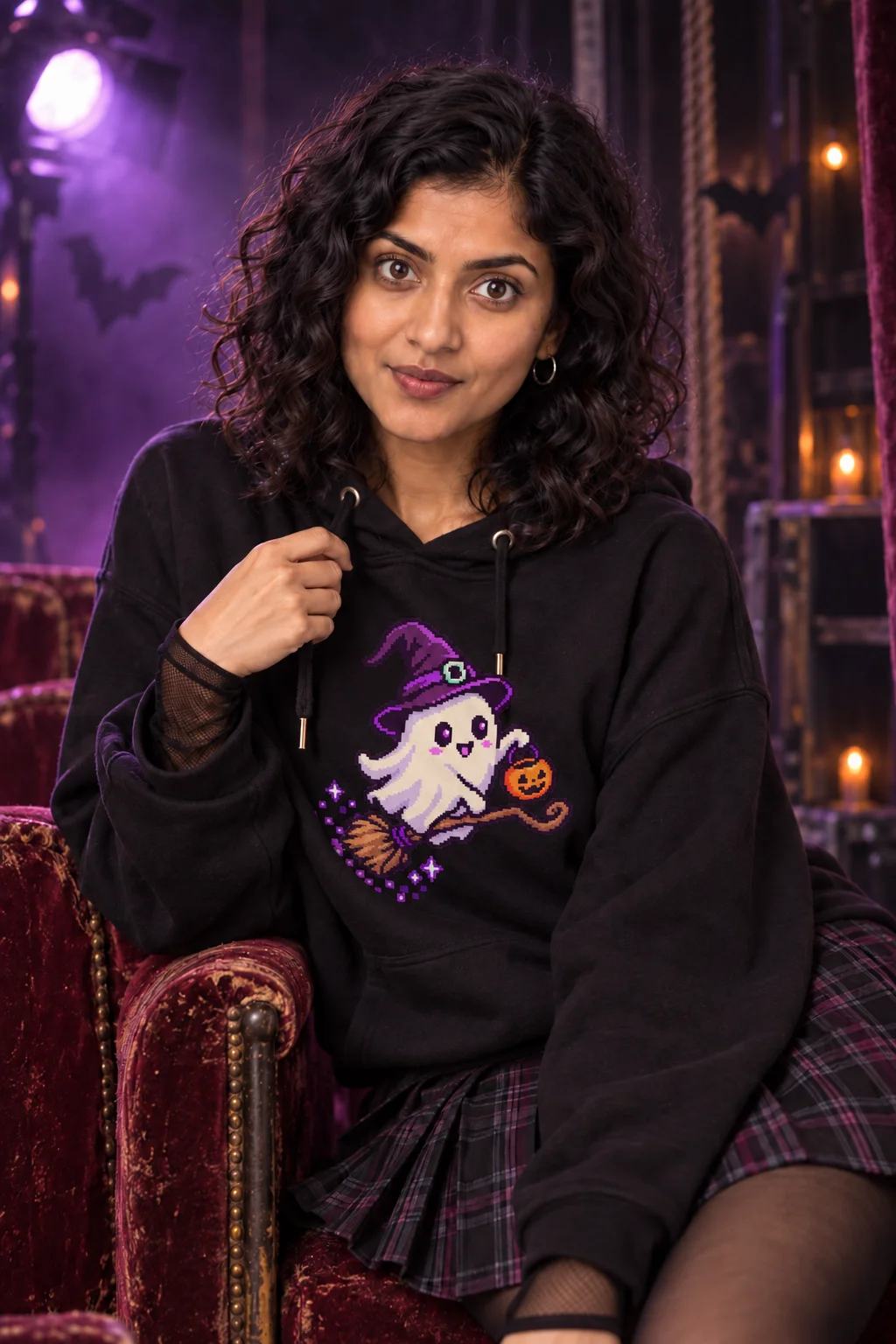 Broom Riding Pumpkin Ghost — Premium Hoodie product image (1)
