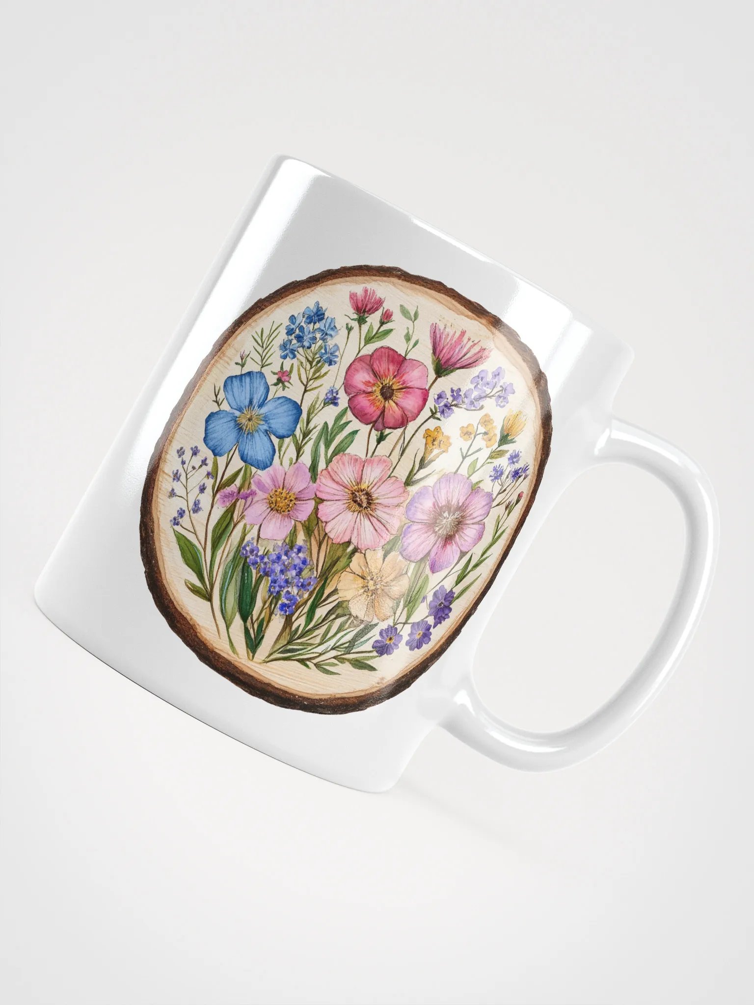 Rainbow Wildflower Round Wood Art Mug product image (4)