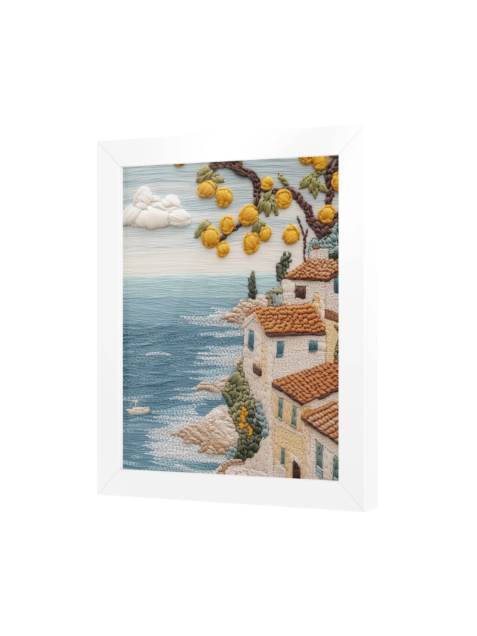 A Lemon Morning on the Amalfi Coast | Embroidery-Style Wall Art — Framed Print product image (27)