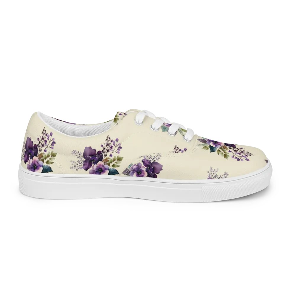 Women's Lace-Up Canvas Shoes - Purple Floral Design product image (8)