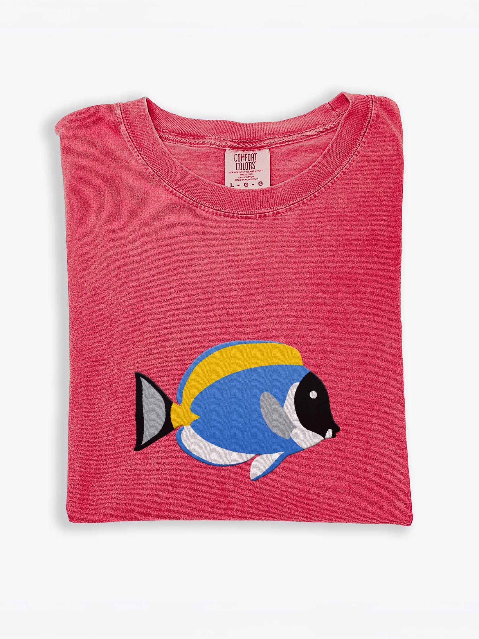 Powder Blue Tang Premium T-Shirt (Embroidered) for Reef and Marine Aquarium Lovers product image (1)