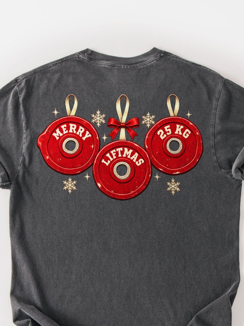 Merry Liftmas Plates Oversized Gym Tee | Christmas Gym Shirt product image (2)