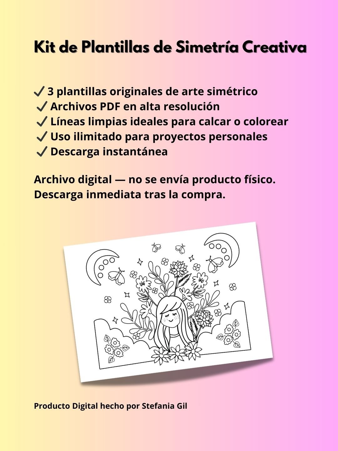 Plantillas de Arte Simétrico para Calcar y Colorear — 3 Templates de Dibujo Creativo (PDF descargable) product image (3)